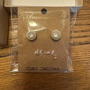 Gold Round Halo Stud Earrings